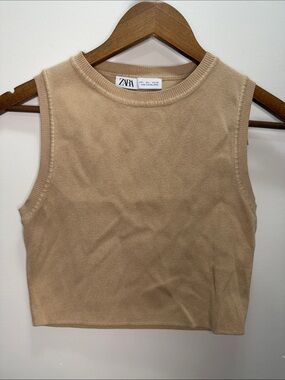 Zara Cropped Ribbed Tank Top in Beige Size L 15x14